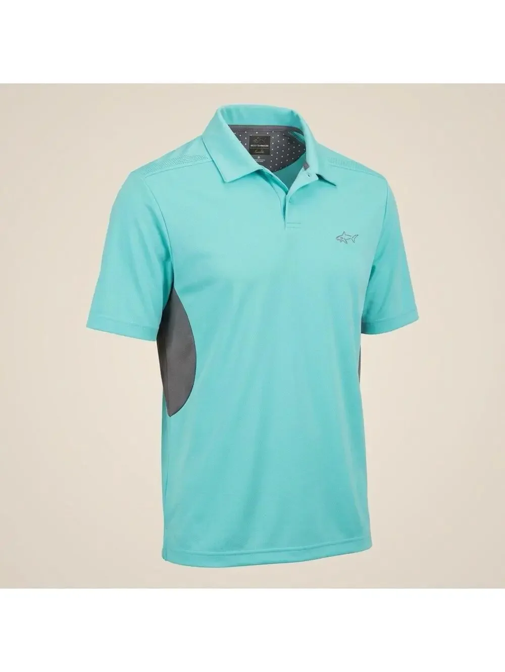 Greg Norman Tasso Elba Men's Polo Shirt Medium Aqua Blue Gray Performance Golf